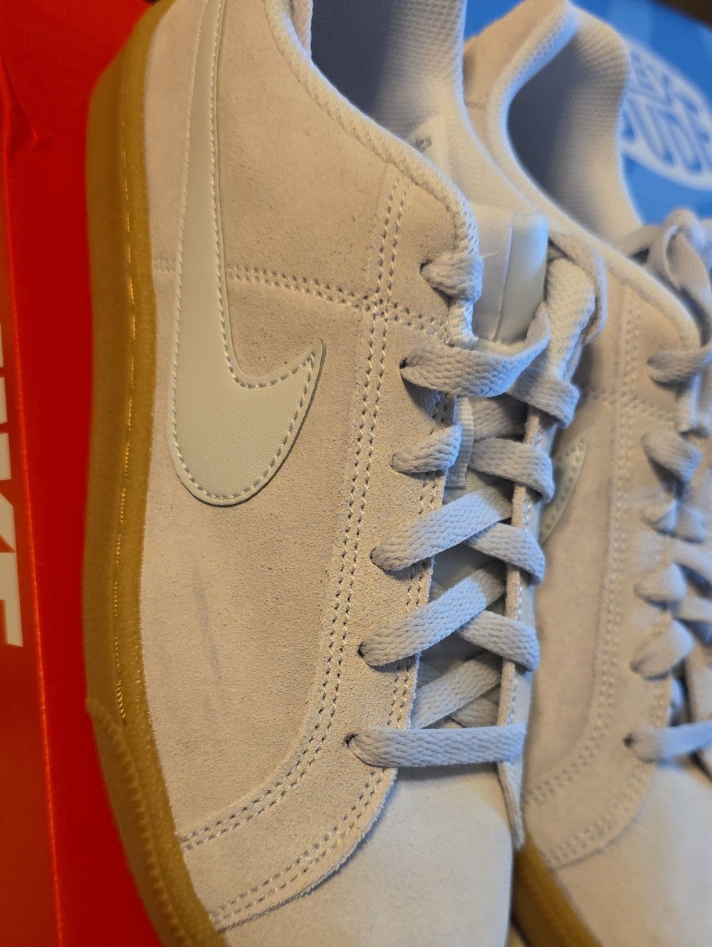 Nike Women’s Suede Low-Top Sneakers in Light Beige with Gum Sole
